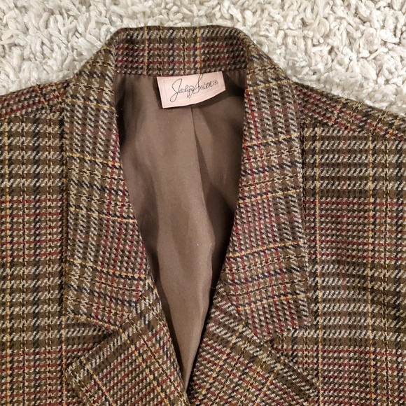 VINTAGE | Plaid Houndstooth Wool Blend Collared Blazer (Vintage Size 12) - Picture 10 of 11